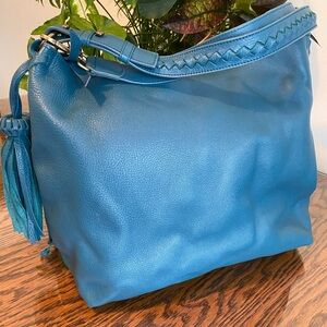 Bixi Awotan Shoulder Hobo Bag Pebbled Leather Blue Mexican Artisan